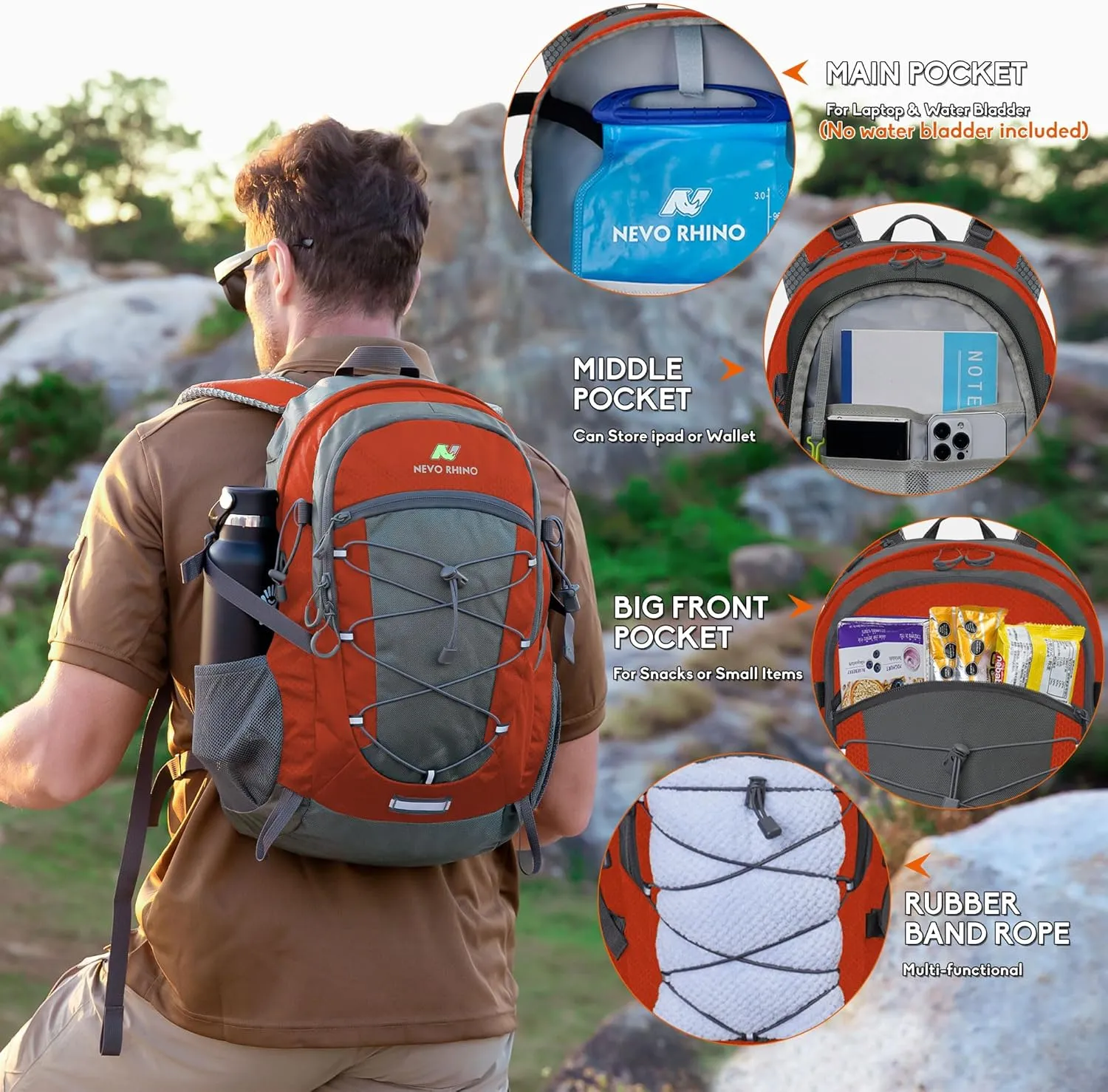 N NEVO RHINO Hiking Backpack 25L/35L Water Resistant Outdoor Day Pack, Lightweight Travel Small Backpack for Men Women