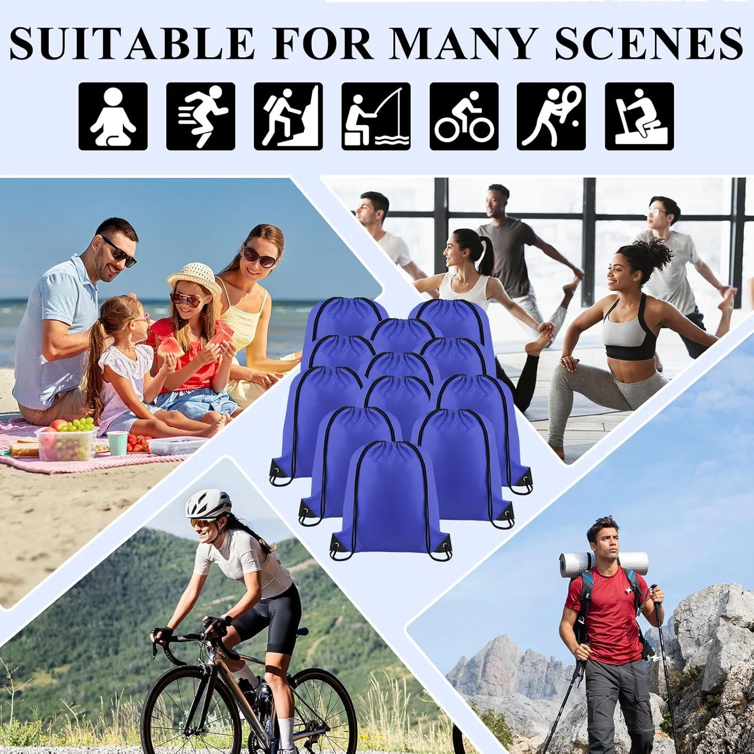 NACHLYNN Royal Blue Drawstring Backpack Bulk 12 Pieces Tote Sackpack DIY Drawstring Bags Sports Bag Nylon Draw String Sport Bag for Boys Girls Women Men Gym Sport Trip