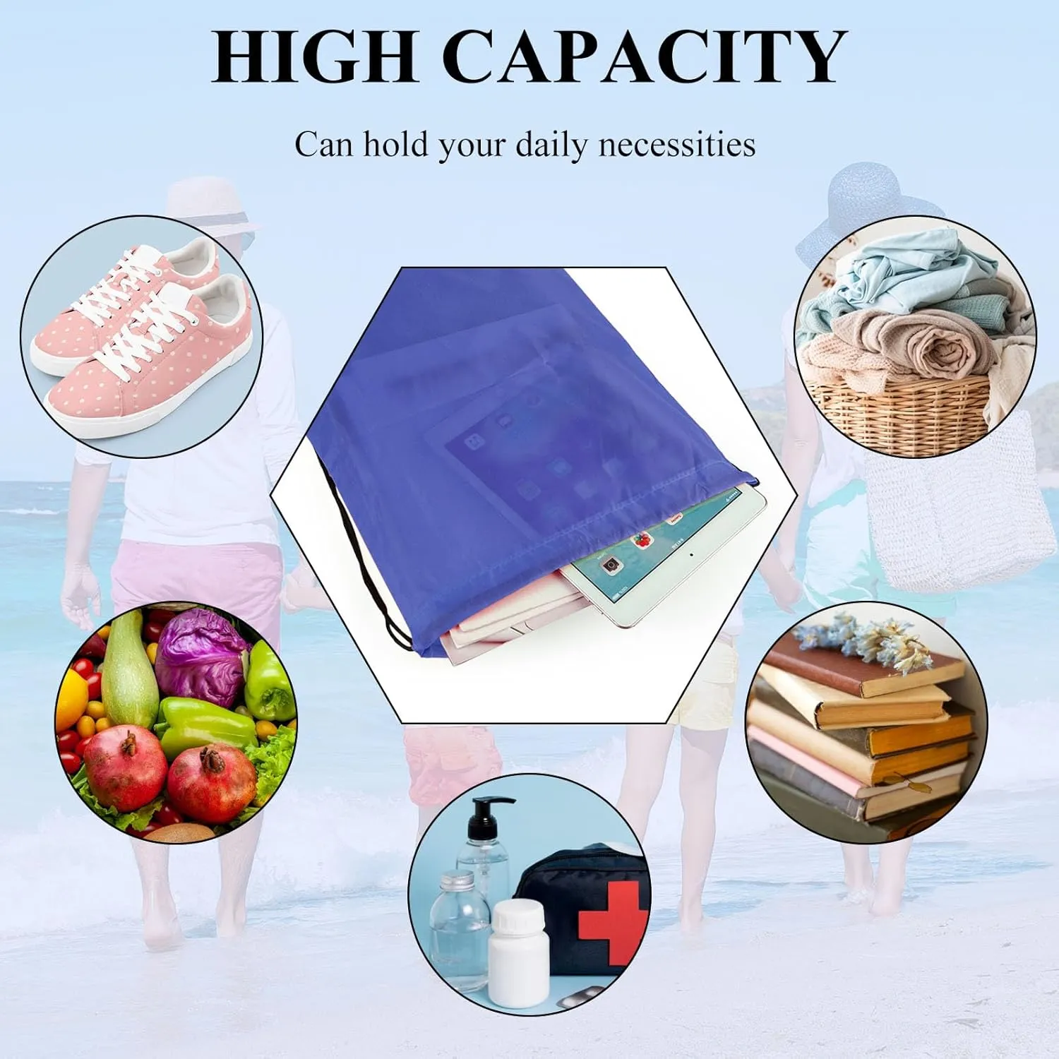 NACHLYNN Royal Blue Drawstring Backpack Bulk 12 Pieces Tote Sackpack DIY Drawstring Bags Sports Bag Nylon Draw String Sport Bag for Boys Girls Women Men Gym Sport Trip