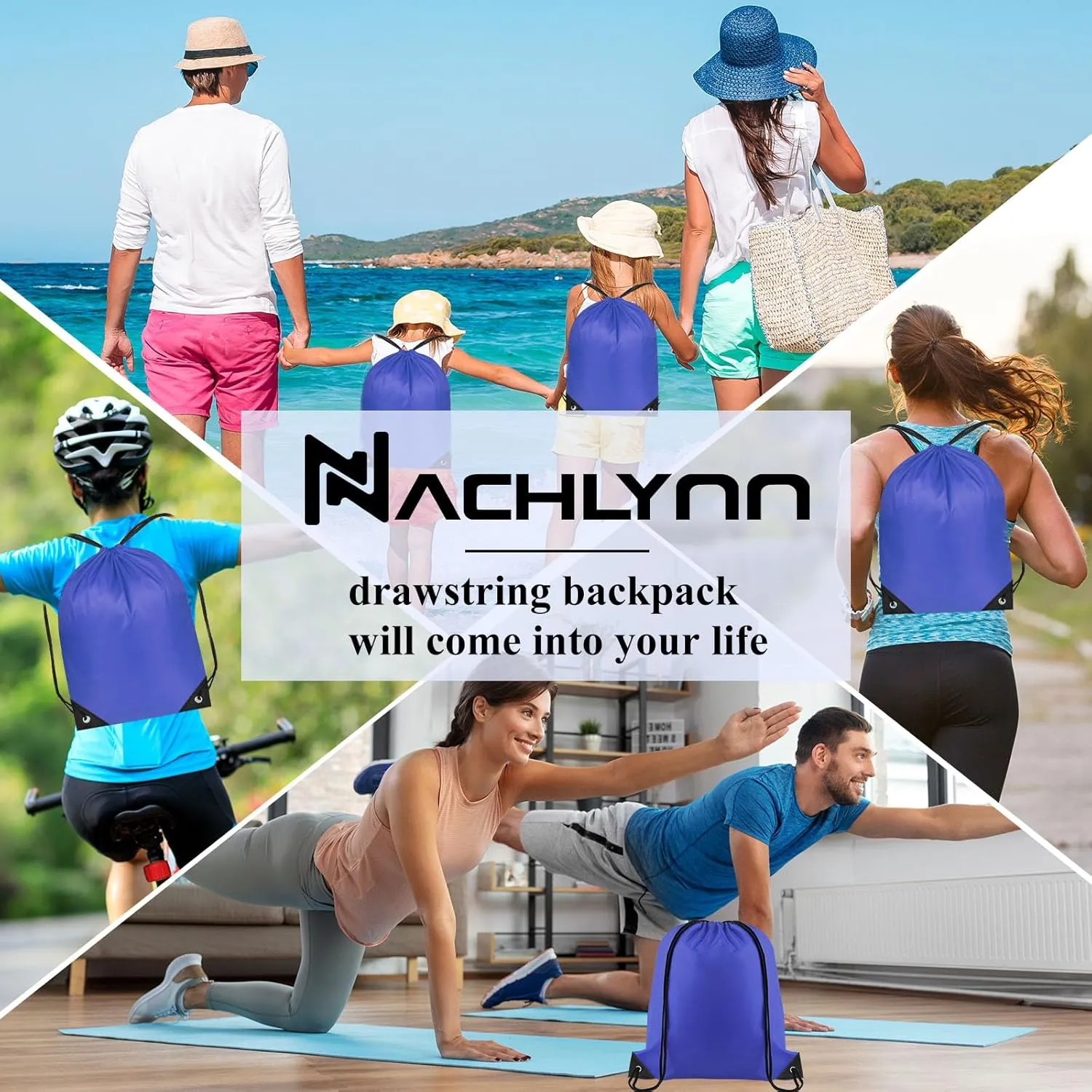 NACHLYNN Royal Blue Drawstring Backpack Bulk 12 Pieces Tote Sackpack DIY Drawstring Bags Sports Bag Nylon Draw String Sport Bag for Boys Girls Women Men Gym Sport Trip