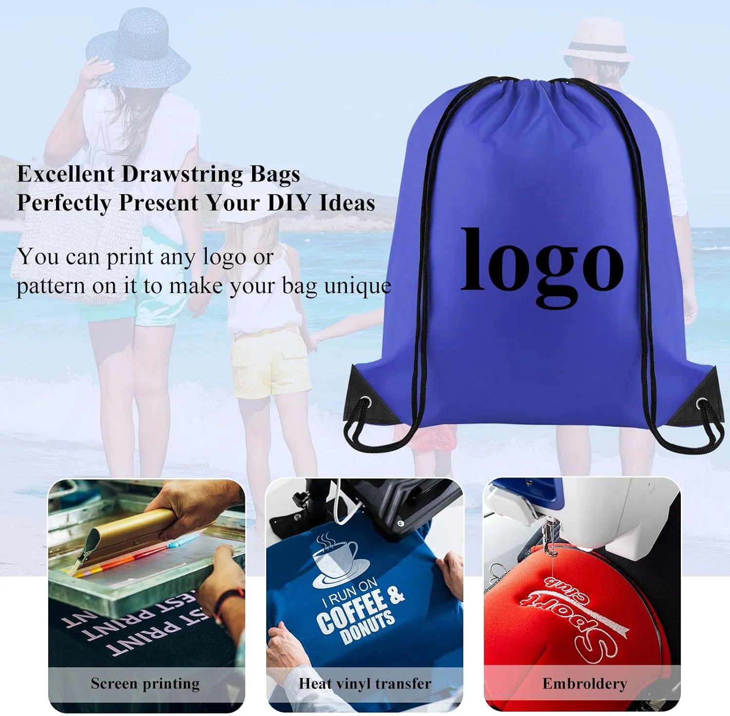 NACHLYNN Royal Blue Drawstring Backpack Bulk 12 Pieces Tote Sackpack DIY Drawstring Bags Sports Bag Nylon Draw String Sport Bag for Boys Girls Women Men Gym Sport Trip