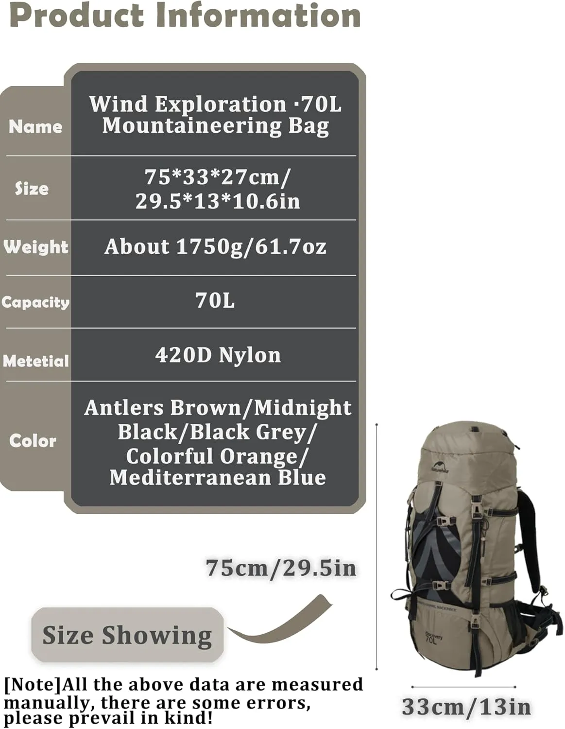 Naturehike 70 5L Lightweight Hiking Backpack, Tear-resistant Fabrics-Light CR Carrying System-Comfortable Weight-Bearing(Blue)