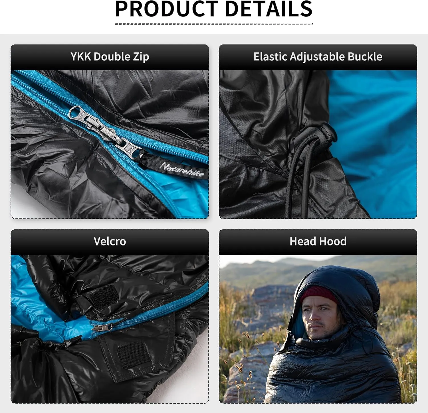 Naturehike Ultralight Down Sleeping Bag, 650FP, 3-4 Season, Adults, 32-42, Waterproof, Compact, Camping, Hiking