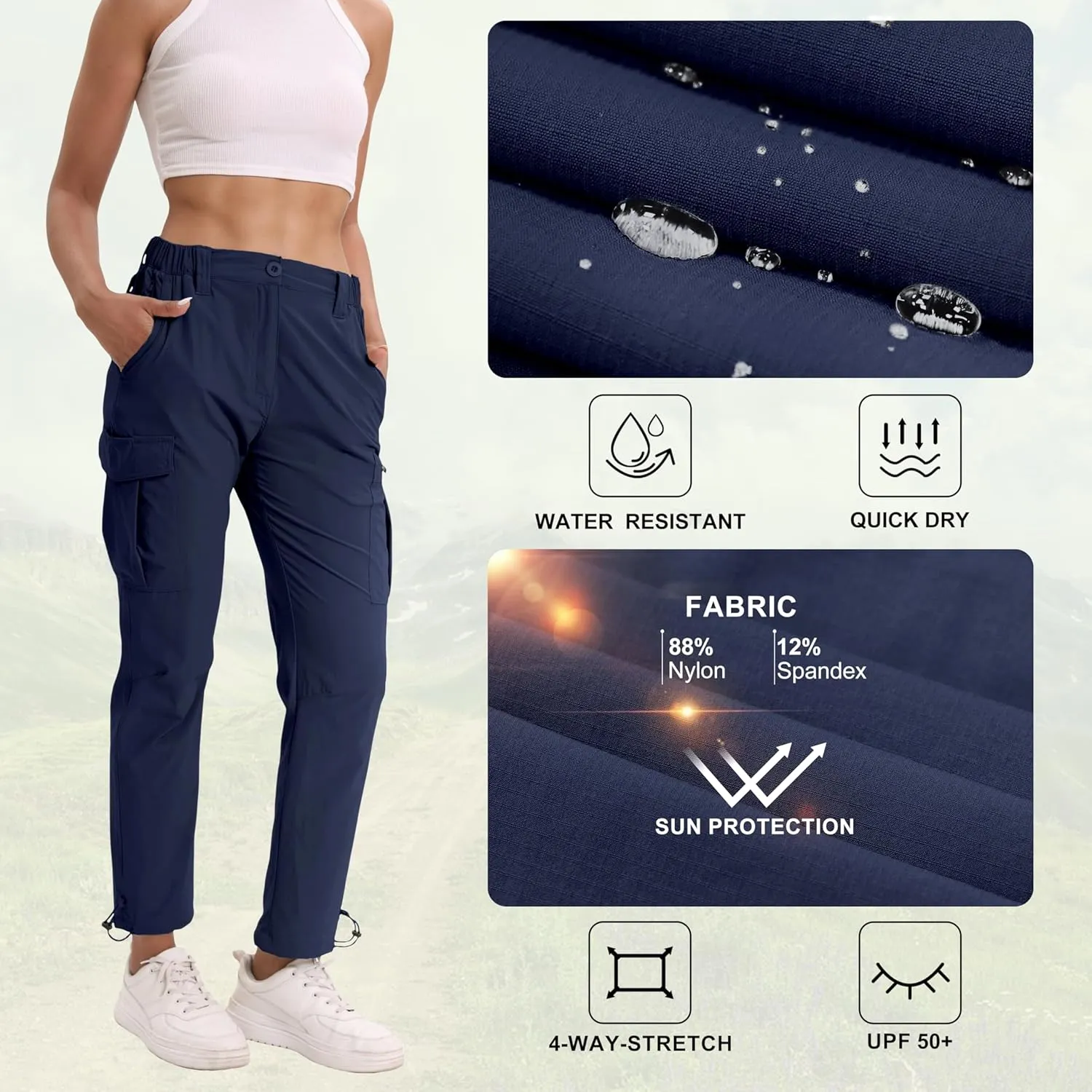 NATUVENIX Womens Hiking Pants Quick Dry Travel Pants Women Stretch Cargo Pants for Women Water Resistant Golf Pants Outdoor