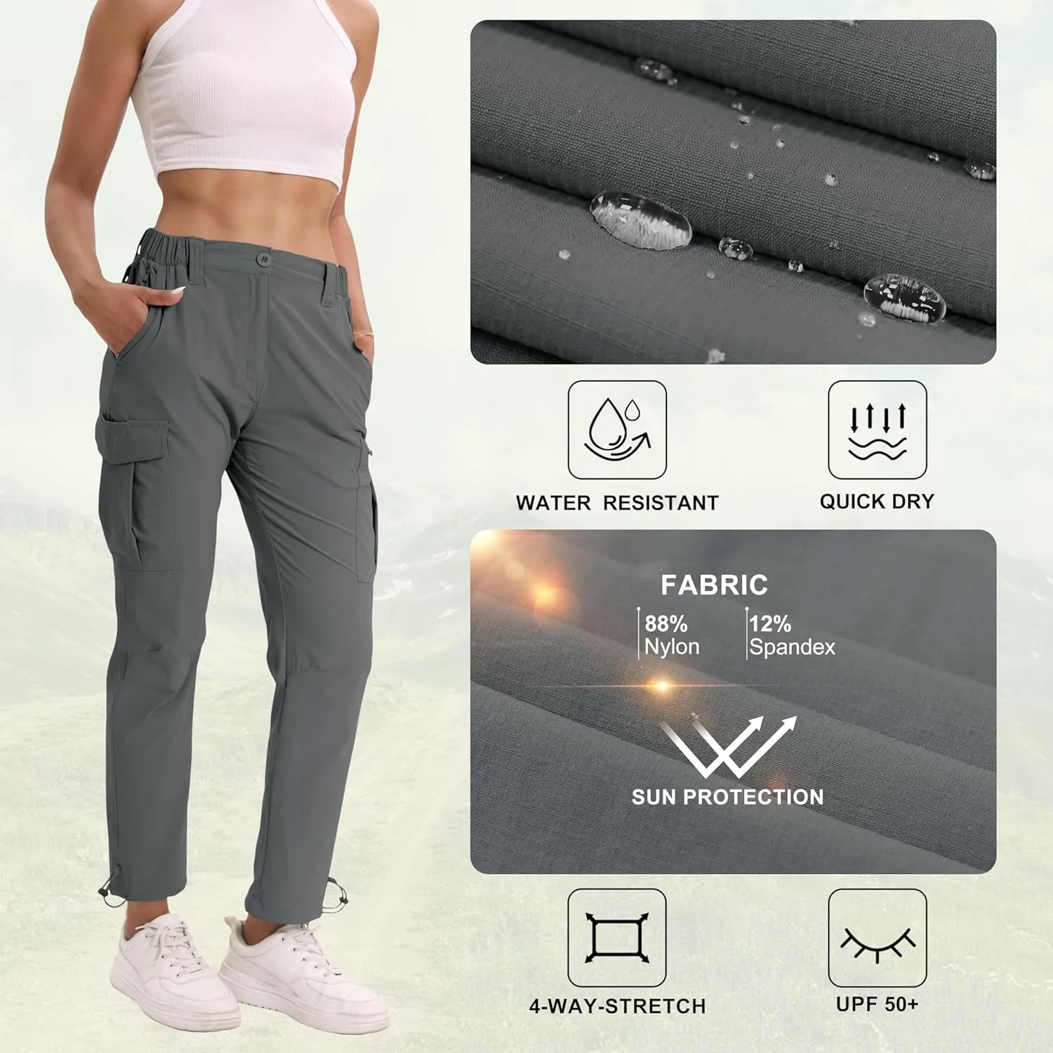 NATUVENIX Womens Hiking Pants Quick Dry Travel Pants Women Stretch Cargo Pants for Women Water Resistant Golf Pants Outdoor