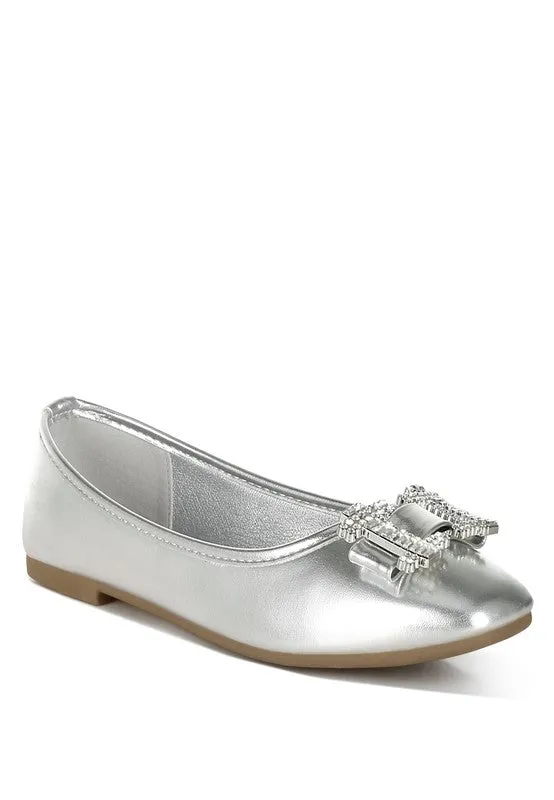 Navik Rhinestone Buckle Metallic Ballerinas