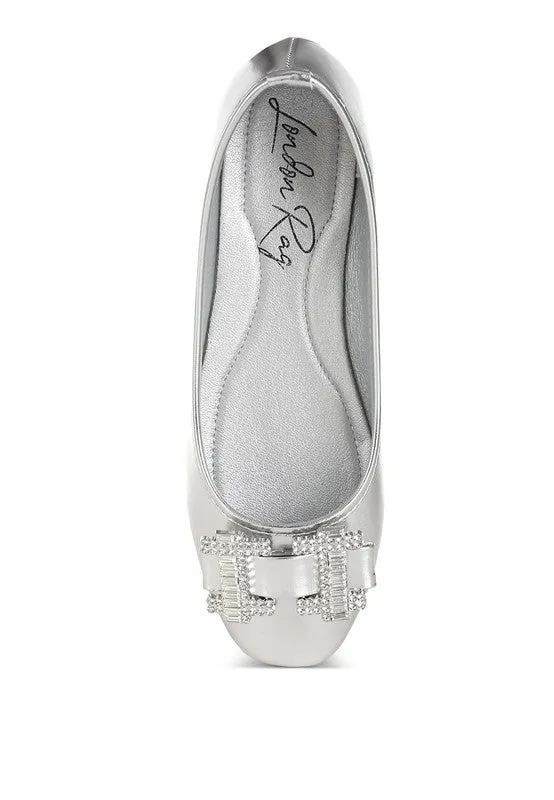 Navik Rhinestone Buckle Metallic Ballerinas