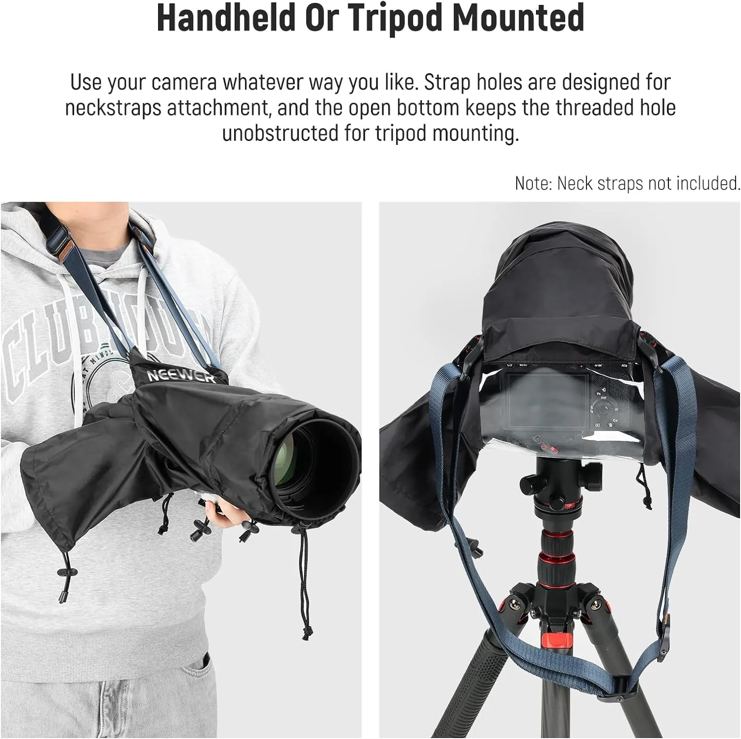 NEEWER Camera Rain Cover, Small Size Durable Nylon Raincoat Compatible with Canon Sony Nikon DSLR Mirrorless Vlog Camera & Lenses Within 200mm, with Sleeves, Drawstrings, Viewing Window, PB003