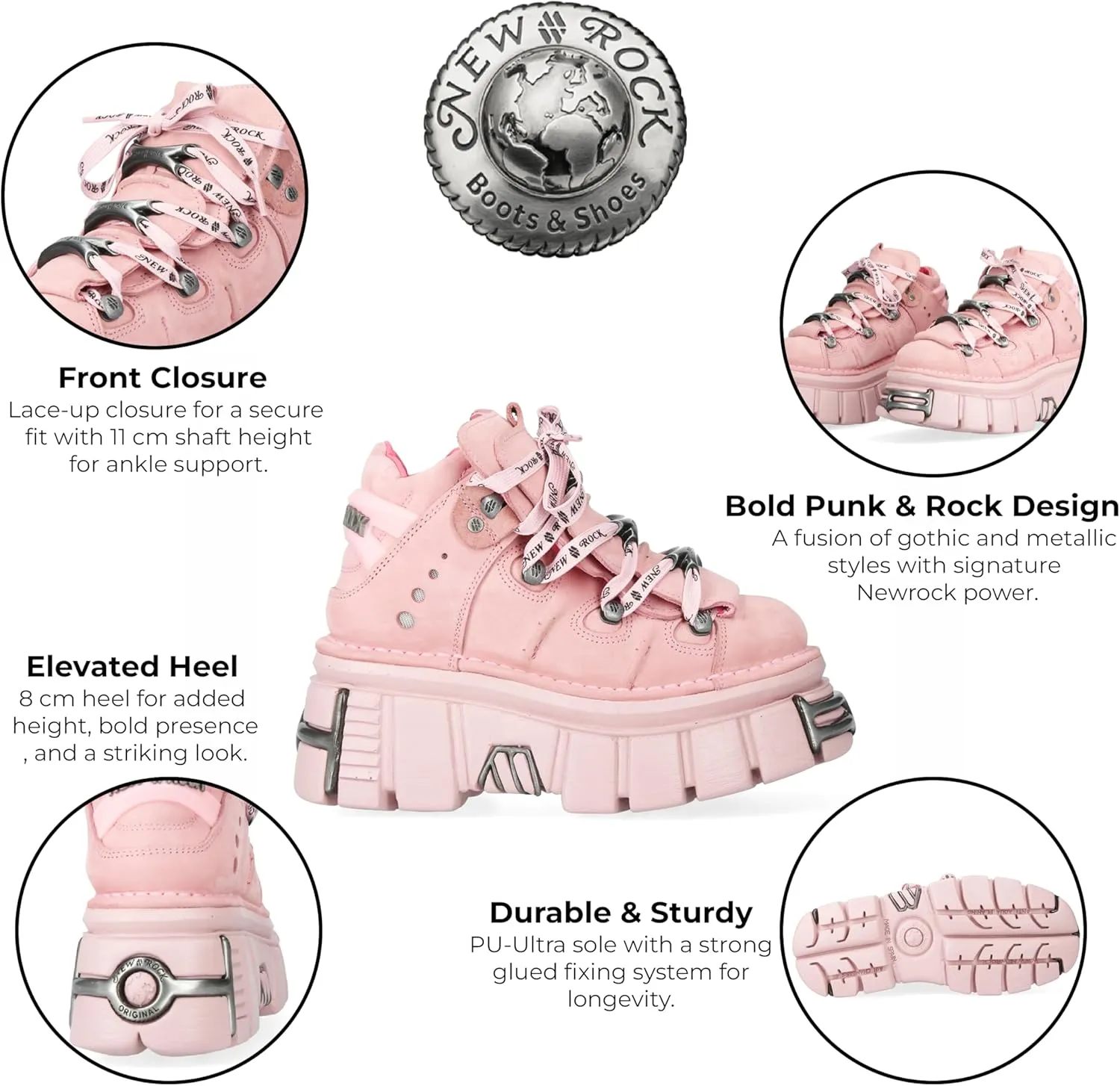 New Rock M-106-C153 Pink Tower Platform Gothic Punk Ankle Boots