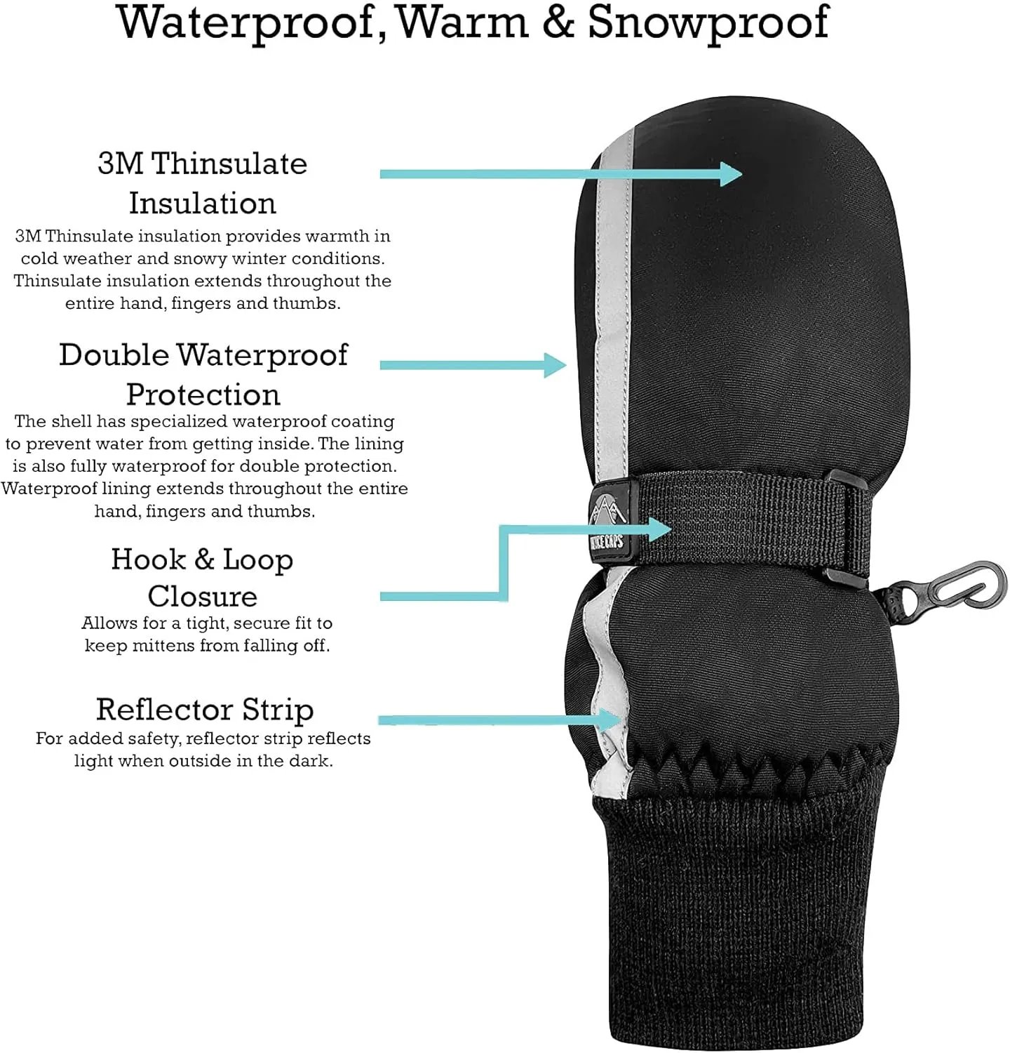 N'Ice Caps Kids Waterproof Snow Mittens Cold Weather Thinsulate Insulated