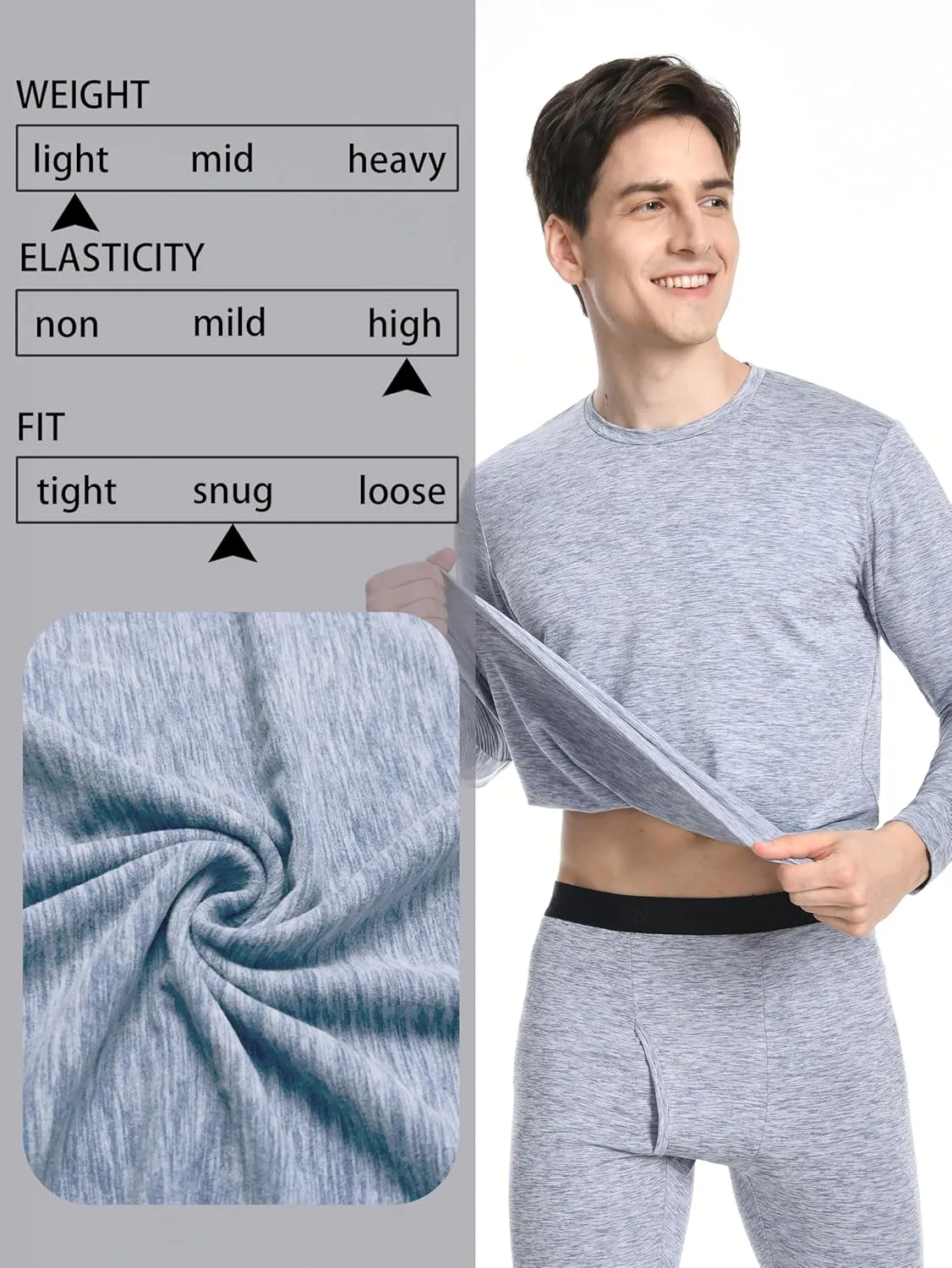 Nutria Mens Thermal Underwear Crew Top 2 Packs Fleece Lined Thermal Shirts for Men Undershirt Long Sleeves Lightweight U07A