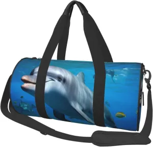 Ocean Dolphin Looking at You Printed Sports Gym Bag for Men Women Foldable Duffel Bag Carry On Weekender Bag for Travel Sports