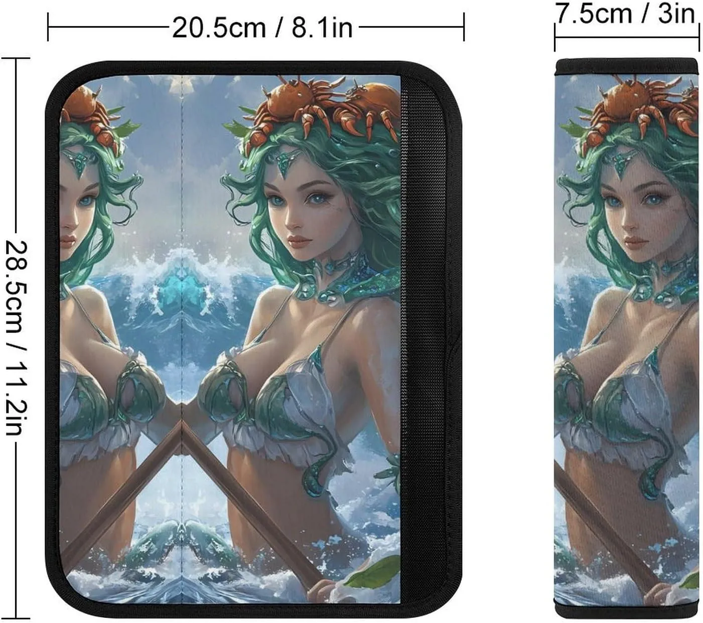 Ocean Goddess Waves Dolphins Crabs Fashion Car Seat Belt Cover Pad for Shoulder Bag Camera Soft Comfort Accessories 1PCS