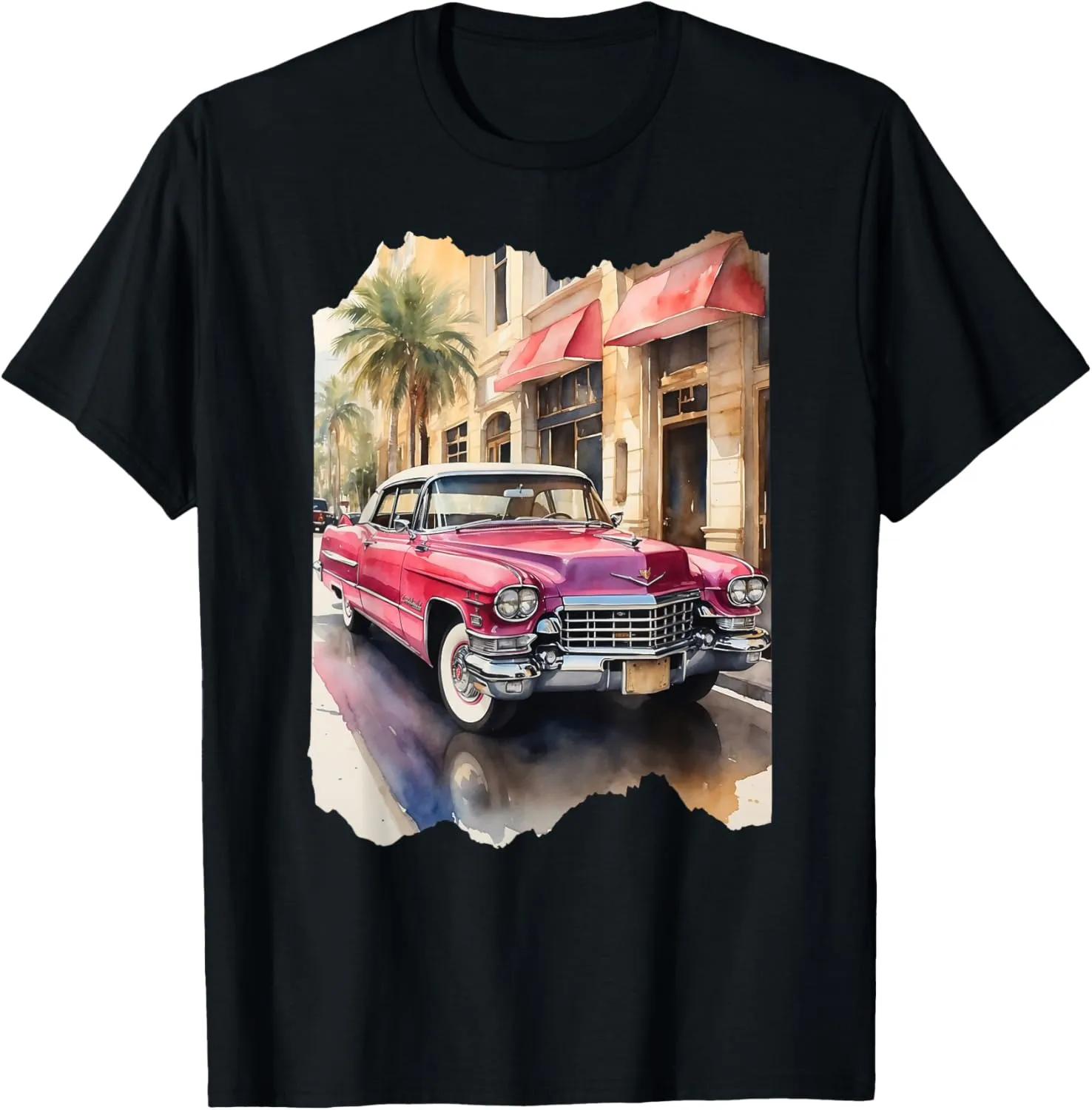 Old School Cadillac - Pink | Watercolor T-Shirt