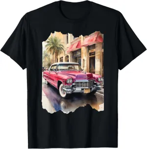 Old School Cadillac - Pink | Watercolor T-Shirt