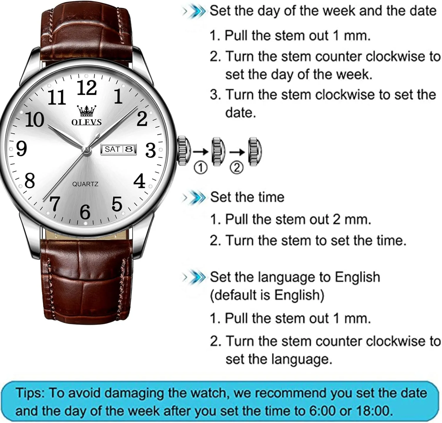 OLEVS Watch Men Mens Watches Watches for Men Leather Band Classic Brown Leather Watch Men, Analog Watch Men, Black Mens Leather Watch, Dress Waterproof Large Face Mens Watch,Relojes para Hombres Watch