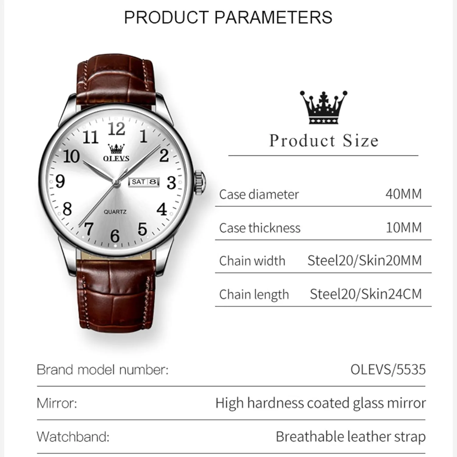 OLEVS Watch Men Mens Watches Watches for Men Leather Band Classic Brown Leather Watch Men, Analog Watch Men, Black Mens Leather Watch, Dress Waterproof Large Face Mens Watch,Relojes para Hombres Watch