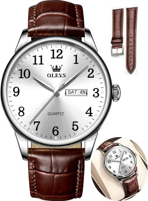 OLEVS Watch Men Mens Watches Watches for Men Leather Band Classic Brown Leather Watch Men, Analog Watch Men, Black Mens Leather Watch, Dress Waterproof Large Face Mens Watch,Relojes para Hombres Watch