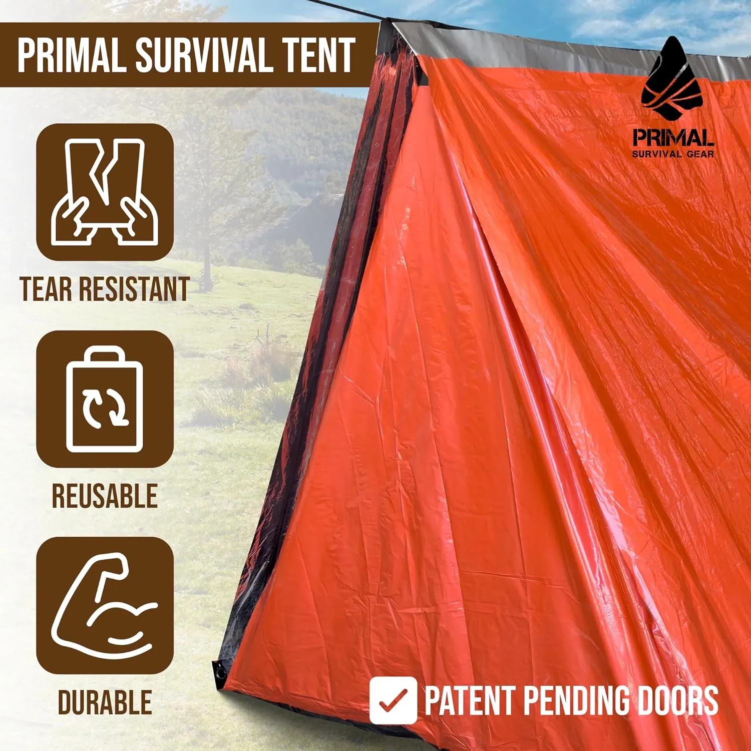 Orange Polyester Survival Tent with Doors - Compact, Durable, All-Season Shelter for Camping, Hiking, and Emergency Preparedness