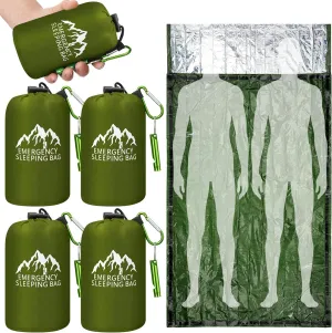 Oudain 6 Pcs XL Emergency Sleeping Bag 94.5" x 49.2" Waterproof Survival Sleeping Bag with Whistle Carabiner Portable Thermal Bivy Sack Emergency Blankets for Camping Hiking Outdoor