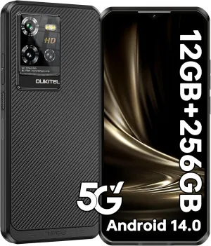 OUKITEL WP50 Rugged Phone Unlocked 5G-12GB RAM 256GB ROM Cell Phones, 6.6" Screen, 48MP Camera, 6500mAh Battery Smartphone, 5G Dual SIM Android 14 IP68/IP69K Waterproof Phone, NFC/GPS/T-Mobile, Black