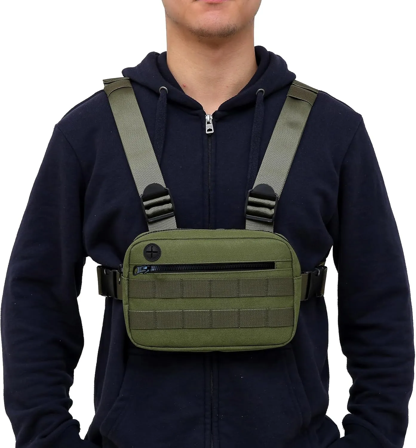 Outdoor Chest Bag For Men, EDC Chest Pack With Built-In Phone Holder, Lightweight Chest Rig Pouch