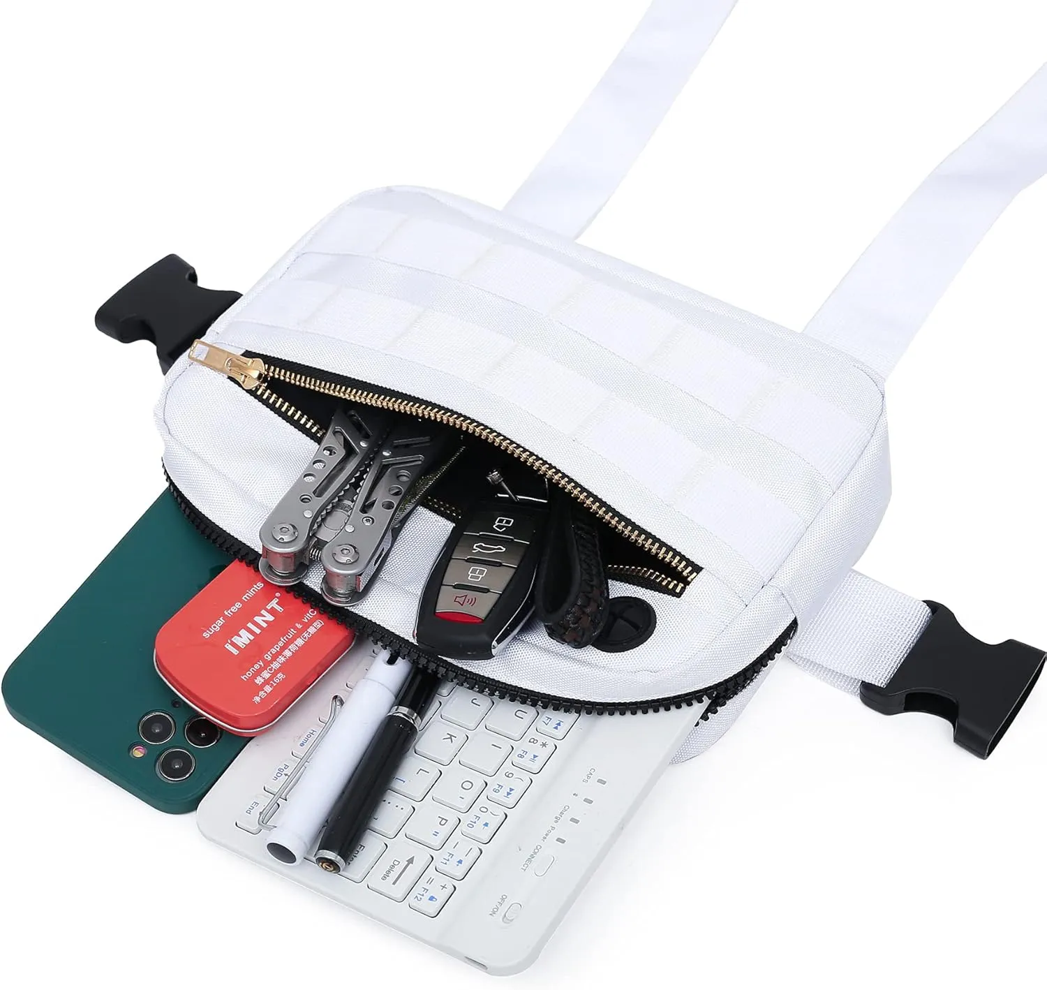 Outdoor Chest Bag For Men, EDC Chest Pack With Built-In Phone Holder, Lightweight Chest Rig Pouch