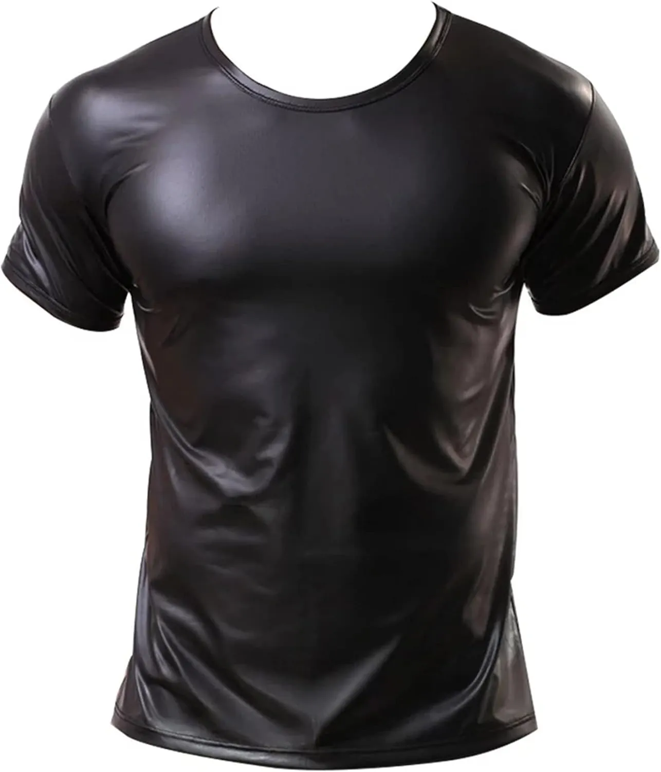 Panegy Men's Black Leather Tshirt Short Sleeve PVC Tunic & Sleeveless Tank Top M-XXL
