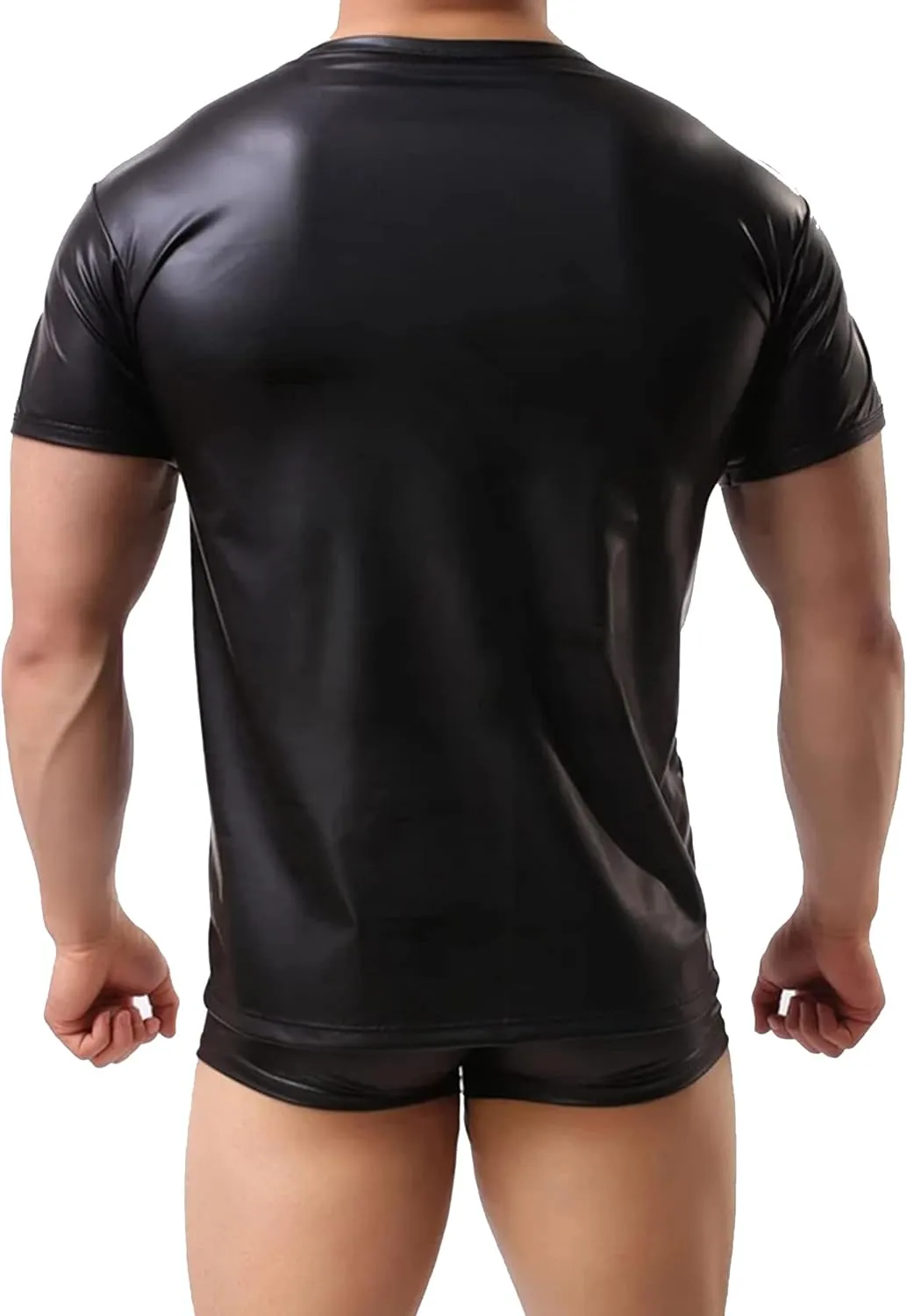 Panegy Men's Black Leather Tshirt Short Sleeve PVC Tunic & Sleeveless Tank Top M-XXL