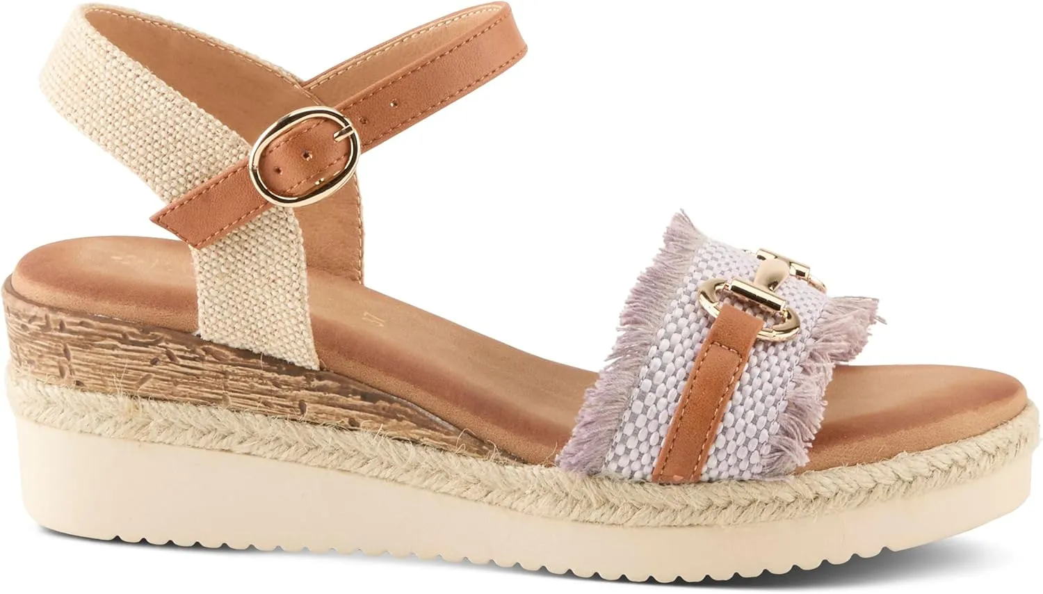 PATRIZIA Women's LEMIRE Buckle Platform Wedge Sandals - Faux Cork and Braided Rope Details, Cushioned Footbed for Comfort