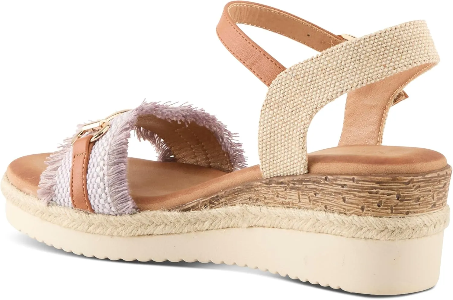 PATRIZIA Women's LEMIRE Buckle Platform Wedge Sandals - Faux Cork and Braided Rope Details, Cushioned Footbed for Comfort