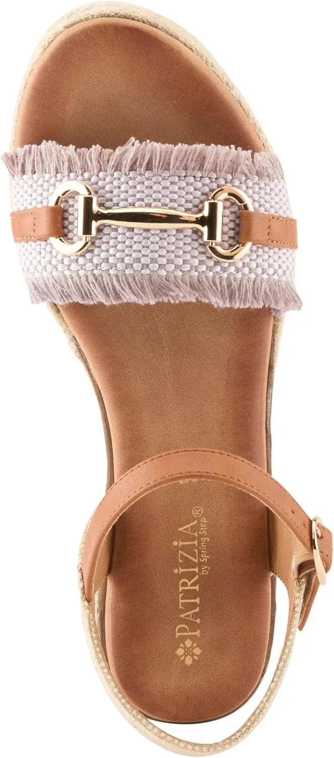 PATRIZIA Women's LEMIRE Buckle Platform Wedge Sandals - Faux Cork and Braided Rope Details, Cushioned Footbed for Comfort