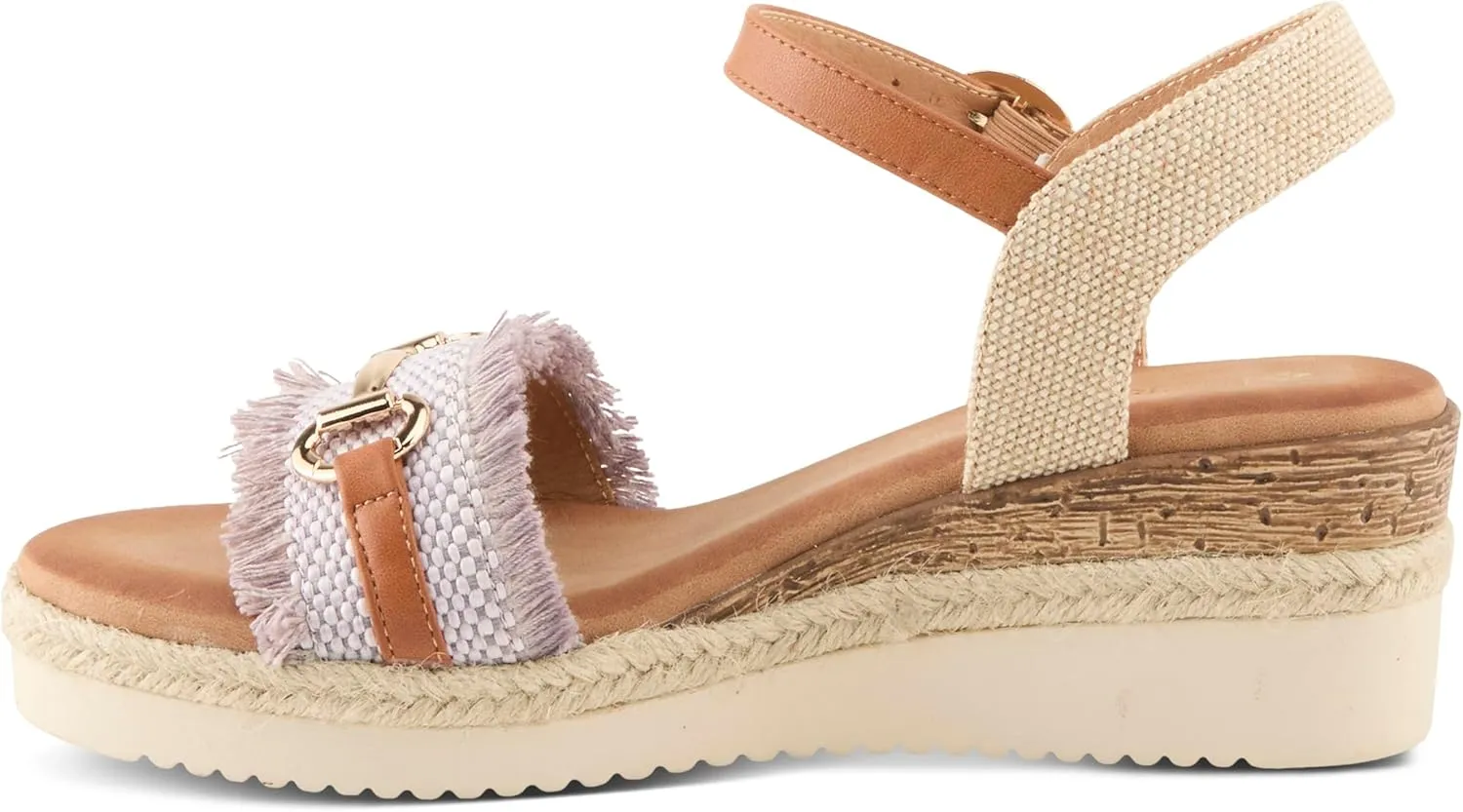 PATRIZIA Women's LEMIRE Buckle Platform Wedge Sandals - Faux Cork and Braided Rope Details, Cushioned Footbed for Comfort