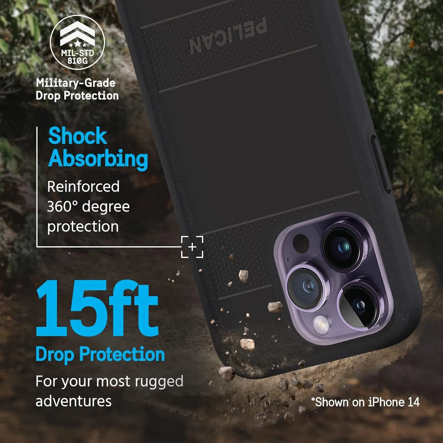 Pelican Protector Series - iPhone 14 Pro Case 6.1" [Compatible with MagSafe] Magnetic Phone Case with Anti-Scratch Tech [15FT MIL-Grade Drop Protection] Protective Cover for iPhone 14 Pro - Black