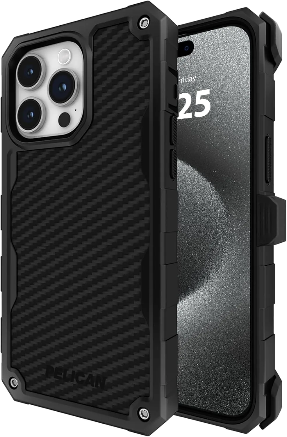 Pelican Shield 6.7" Apple iPhone 15 Pro Max Case - Compatible with MagSafe - 21FT MIL-STD Drop Protection - Magnetic Charging Phone Cases for iPhone 15 Pro Max with Belt Clip Holster Kickstand - Black