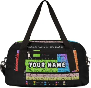Periodic Table of The Elements Personalized Kids Duffel Bag for Girls Boys, Periodic Debris Custom Name Overnight Small Duffel Bag Carry On Sports Travel Bag for School Practice Gymnastics Ballet