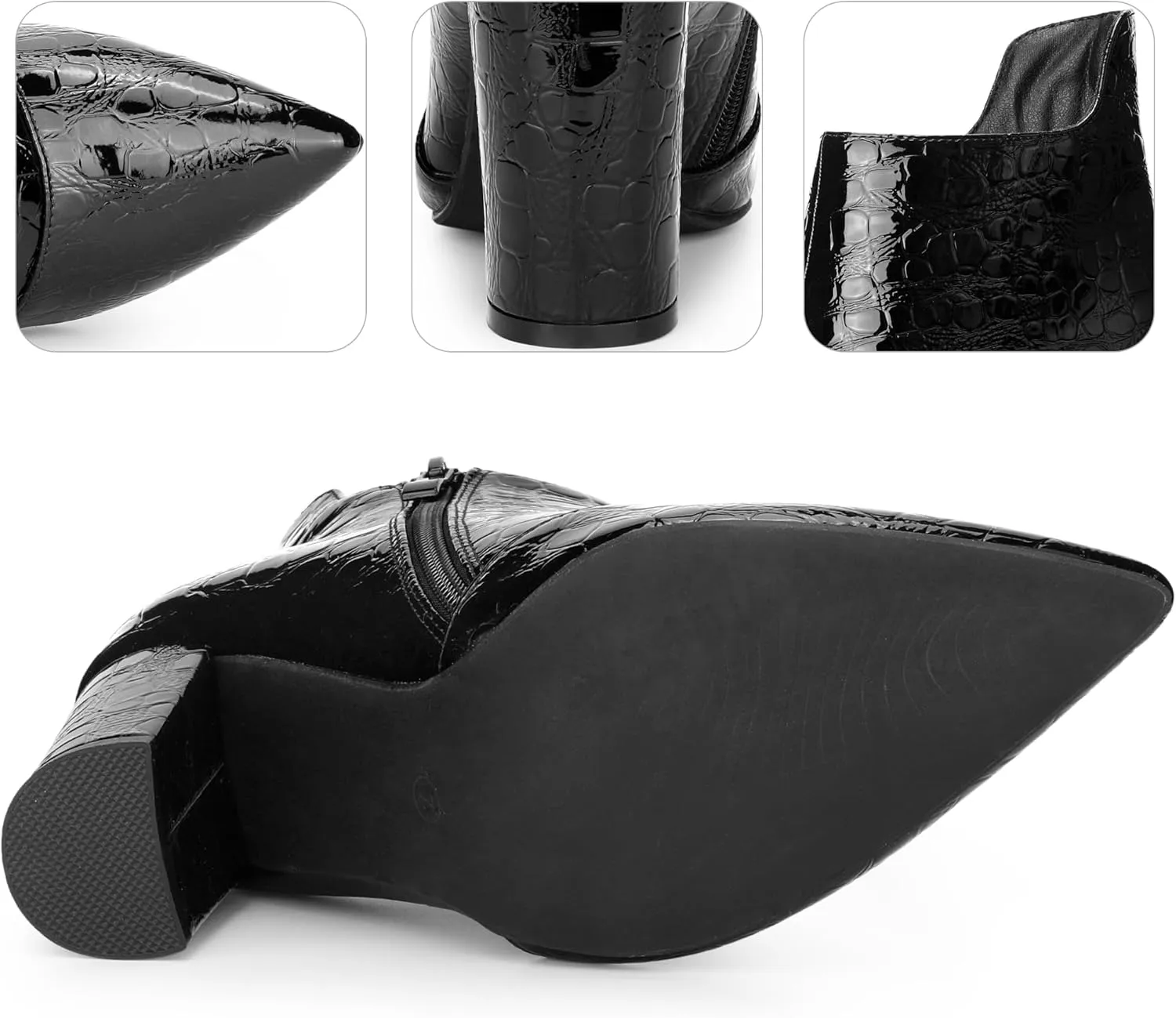 Perphy Pointed Toe Stone Printed Chunky Heels Short Ankle Boots for Women