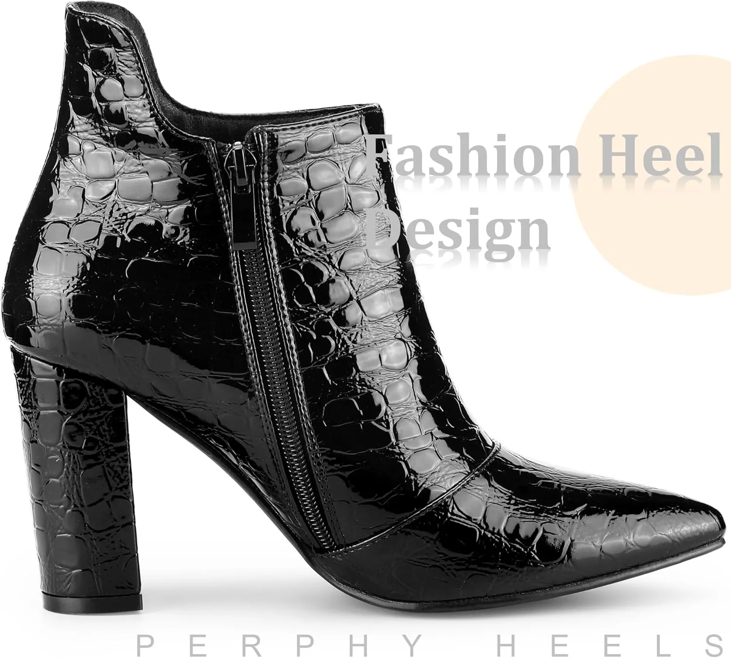 Perphy Pointed Toe Stone Printed Chunky Heels Short Ankle Boots for Women