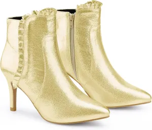 Perphy Ruffled Ankle Boot Stiletto Heel Metallic Booties for Women