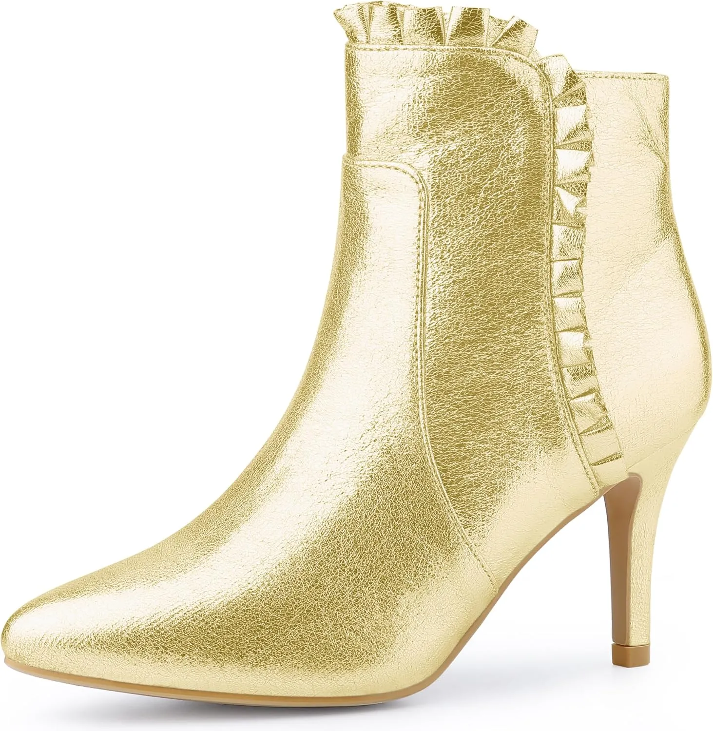 Perphy Ruffled Ankle Boot Stiletto Heel Metallic Booties for Women