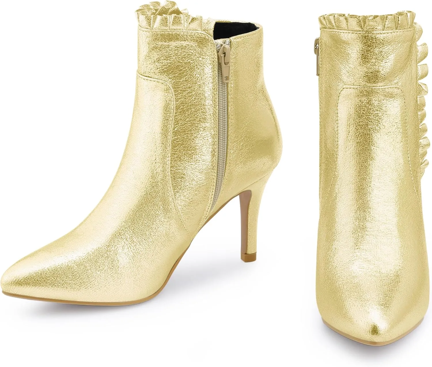 Perphy Ruffled Ankle Boot Stiletto Heel Metallic Booties for Women