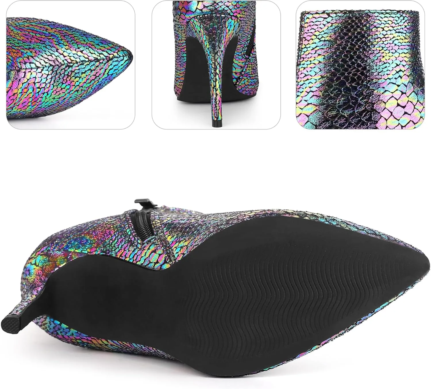 Perphy Snakeskin Printed Metallic Boots Pointed Toe Stiletto Heel Ankle Boots for Women