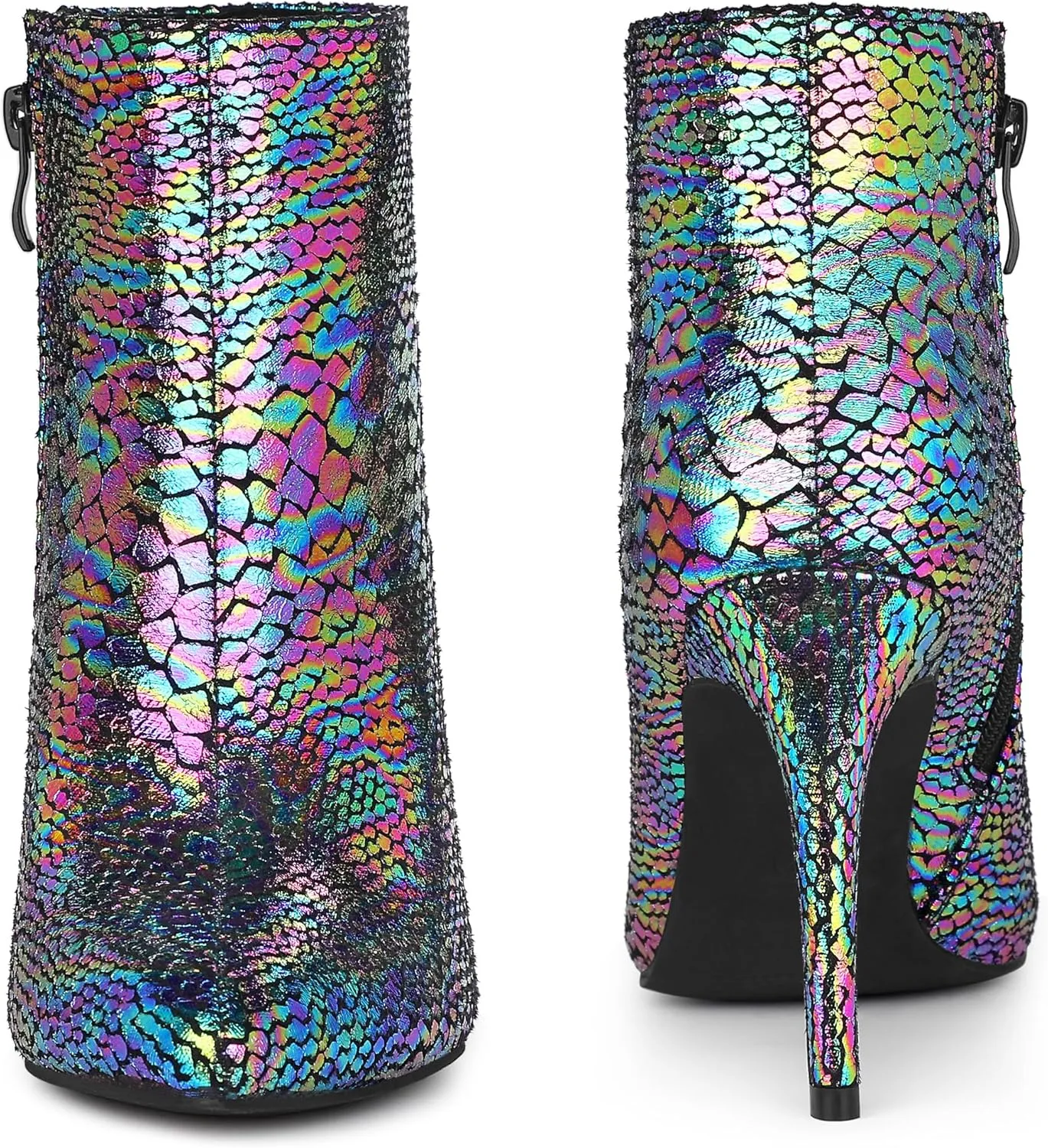Perphy Snakeskin Printed Metallic Boots Pointed Toe Stiletto Heel Ankle Boots for Women