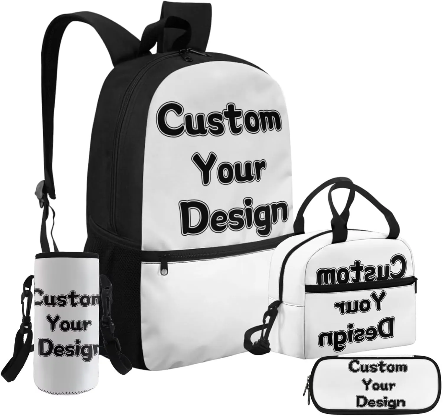 Personalized 4Pcs Backpack Set Customize Bookbag for Boys with Photo Picture Name Lightweight Custom Backpack Set of 4 for Elementary School Casual Daypack