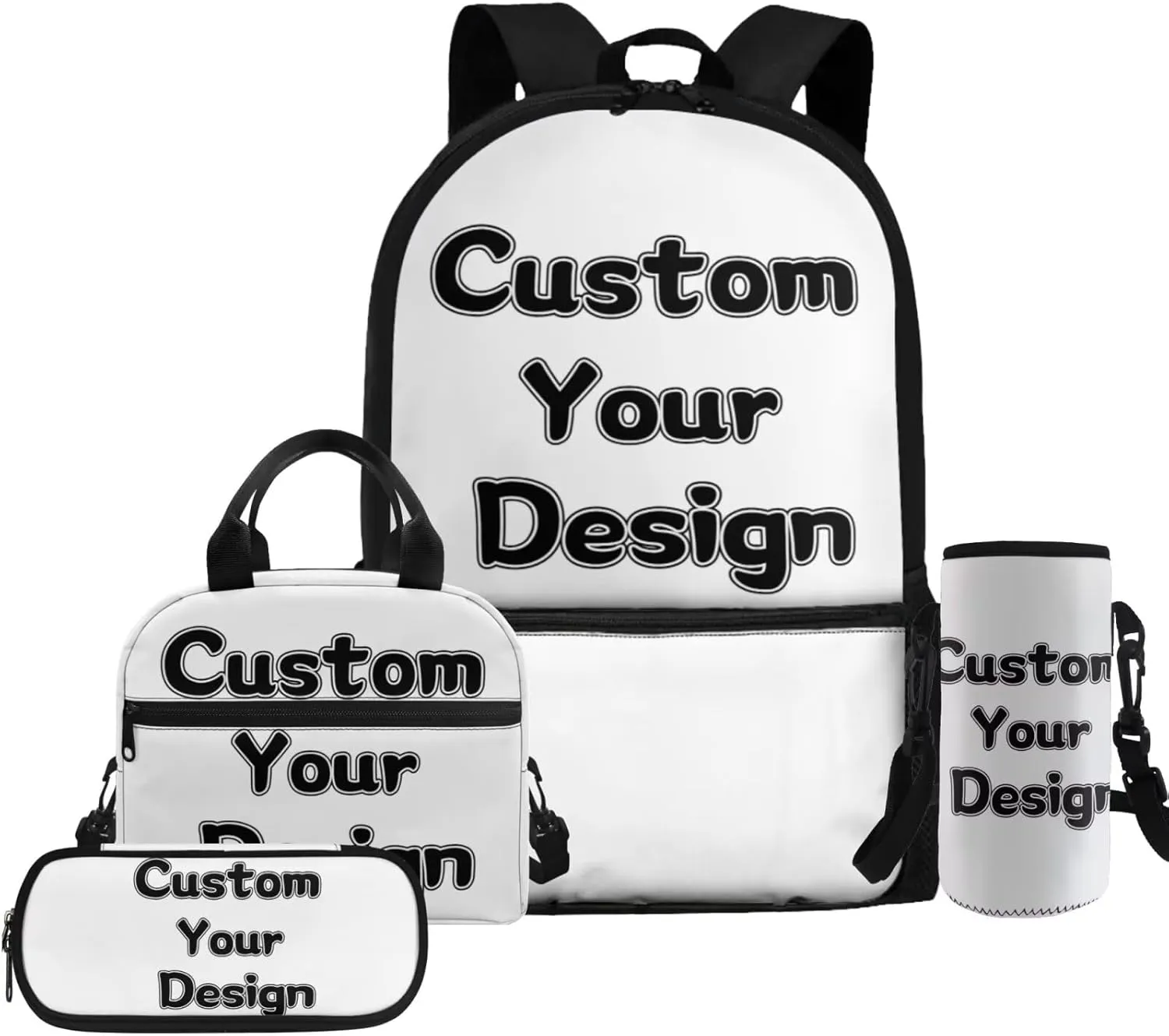Personalized 4Pcs Backpack Set Customize Bookbag for Boys with Photo Picture Name Lightweight Custom Backpack Set of 4 for Elementary School Casual Daypack