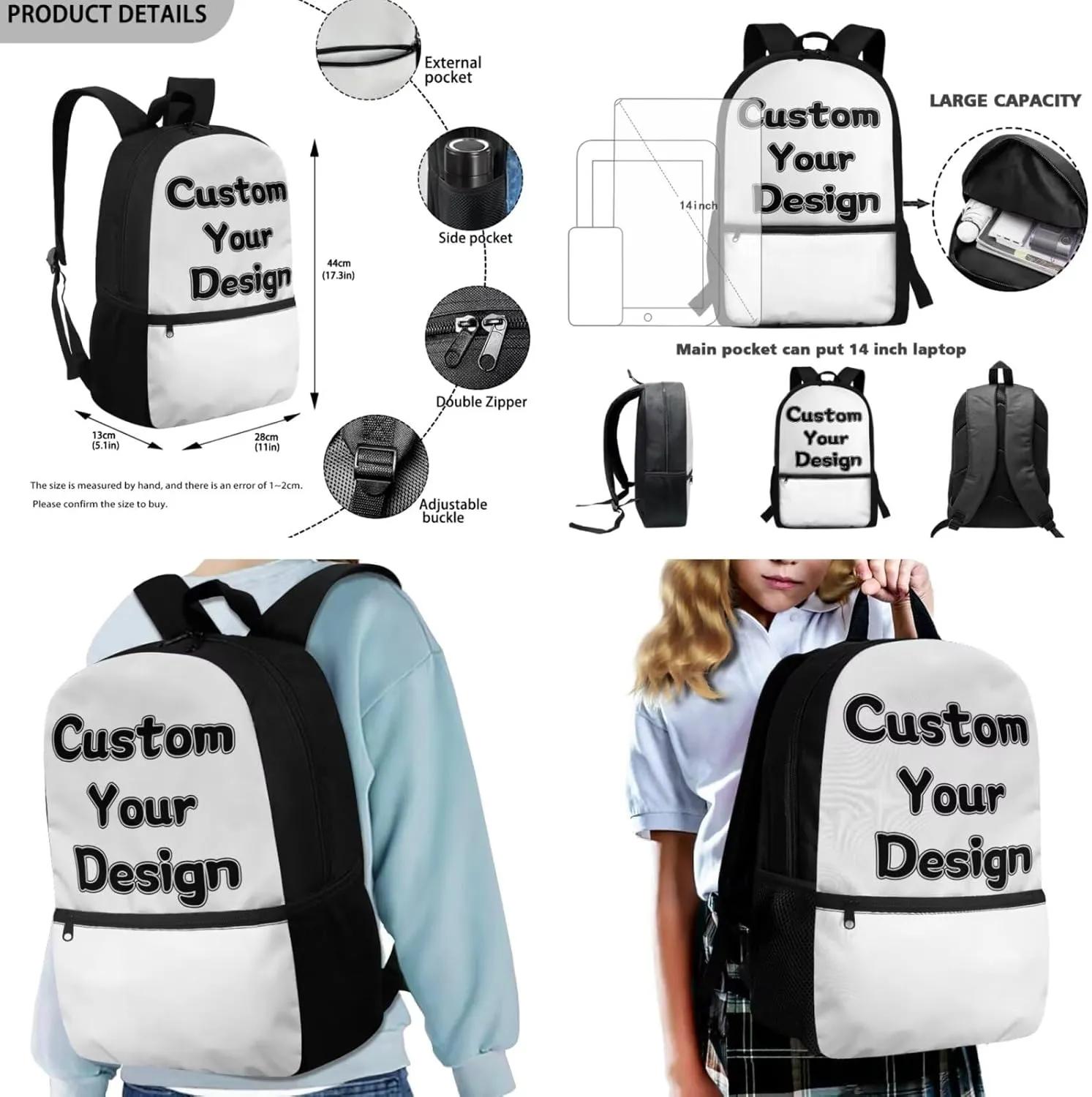 Personalized 4Pcs Backpack Set Customize Bookbag for Boys with Photo Picture Name Lightweight Custom Backpack Set of 4 for Elementary School Casual Daypack