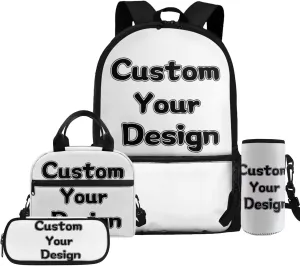 Personalized 4Pcs Backpack Set Customize Bookbag for Boys with Photo Picture Name Lightweight Custom Backpack Set of 4 for Elementary School Casual Daypack