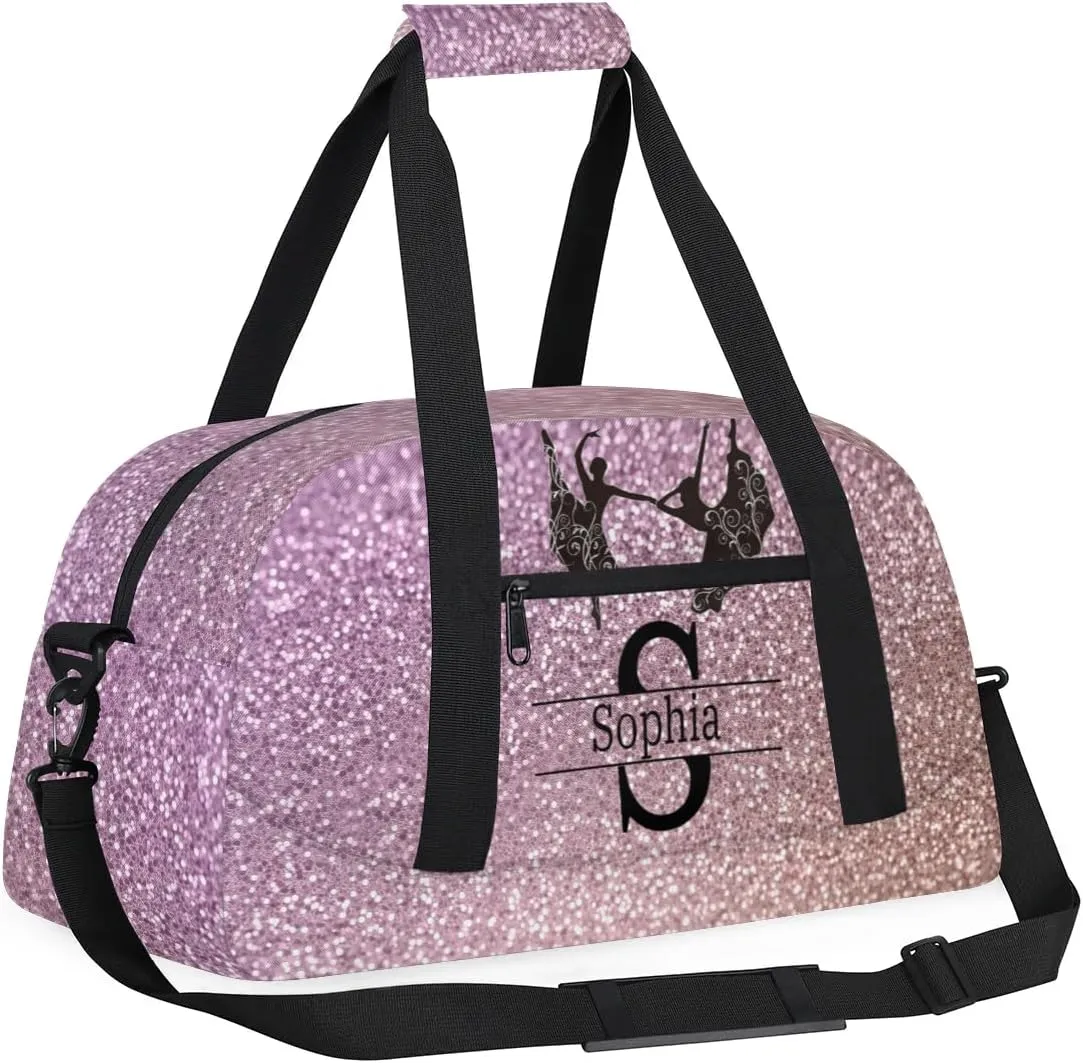 Personalized Ballet Bag for Teens, Custom Dance Bag Named Overnight Large Duffel Bag for Practice Gymnastics Ballet Sports Bag, Rustic Dark Pink Bling Bling