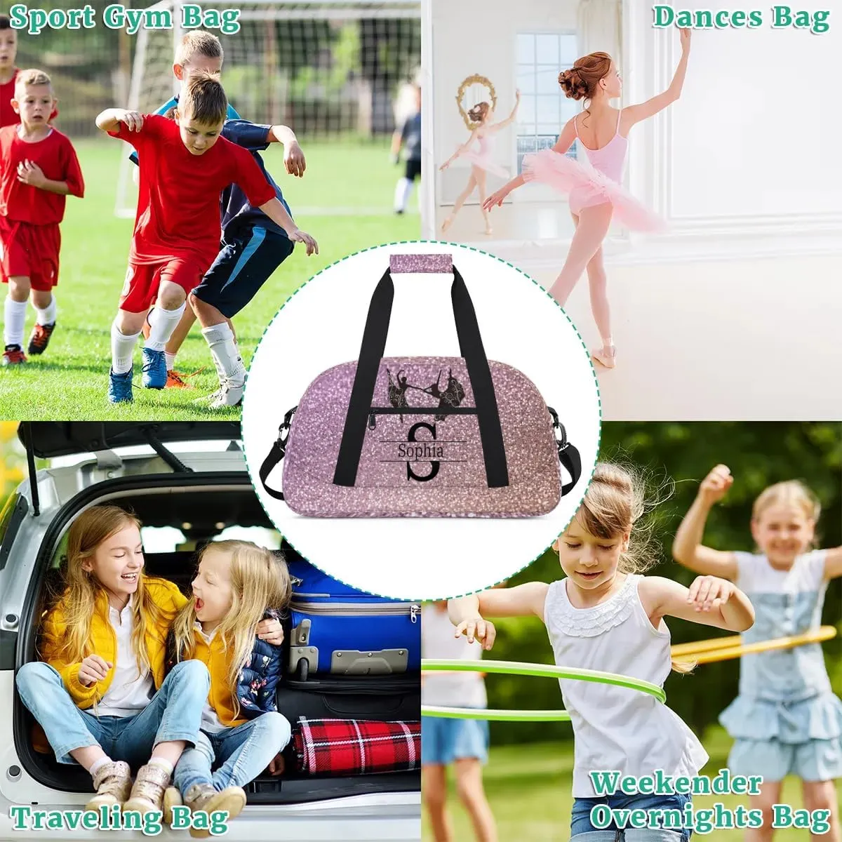 Personalized Ballet Bag for Teens, Custom Dance Bag Named Overnight Large Duffel Bag for Practice Gymnastics Ballet Sports Bag, Rustic Dark Pink Bling Bling