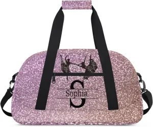 Personalized Ballet Bag for Teens, Custom Dance Bag Named Overnight Large Duffel Bag for Practice Gymnastics Ballet Sports Bag, Rustic Dark Pink Bling Bling